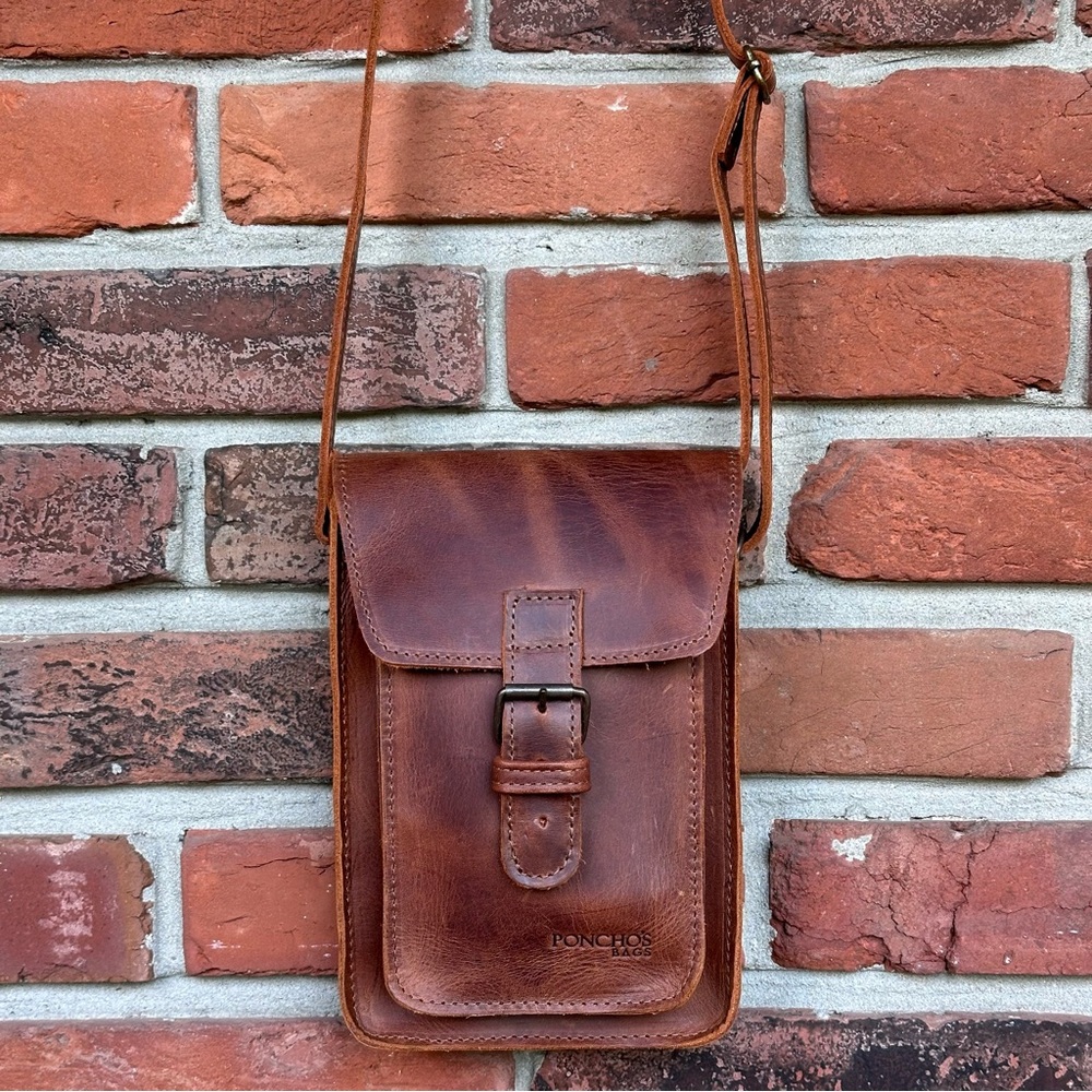 Chestnut Brown Leather crossbody bag made by Guatemalan artists dark brown